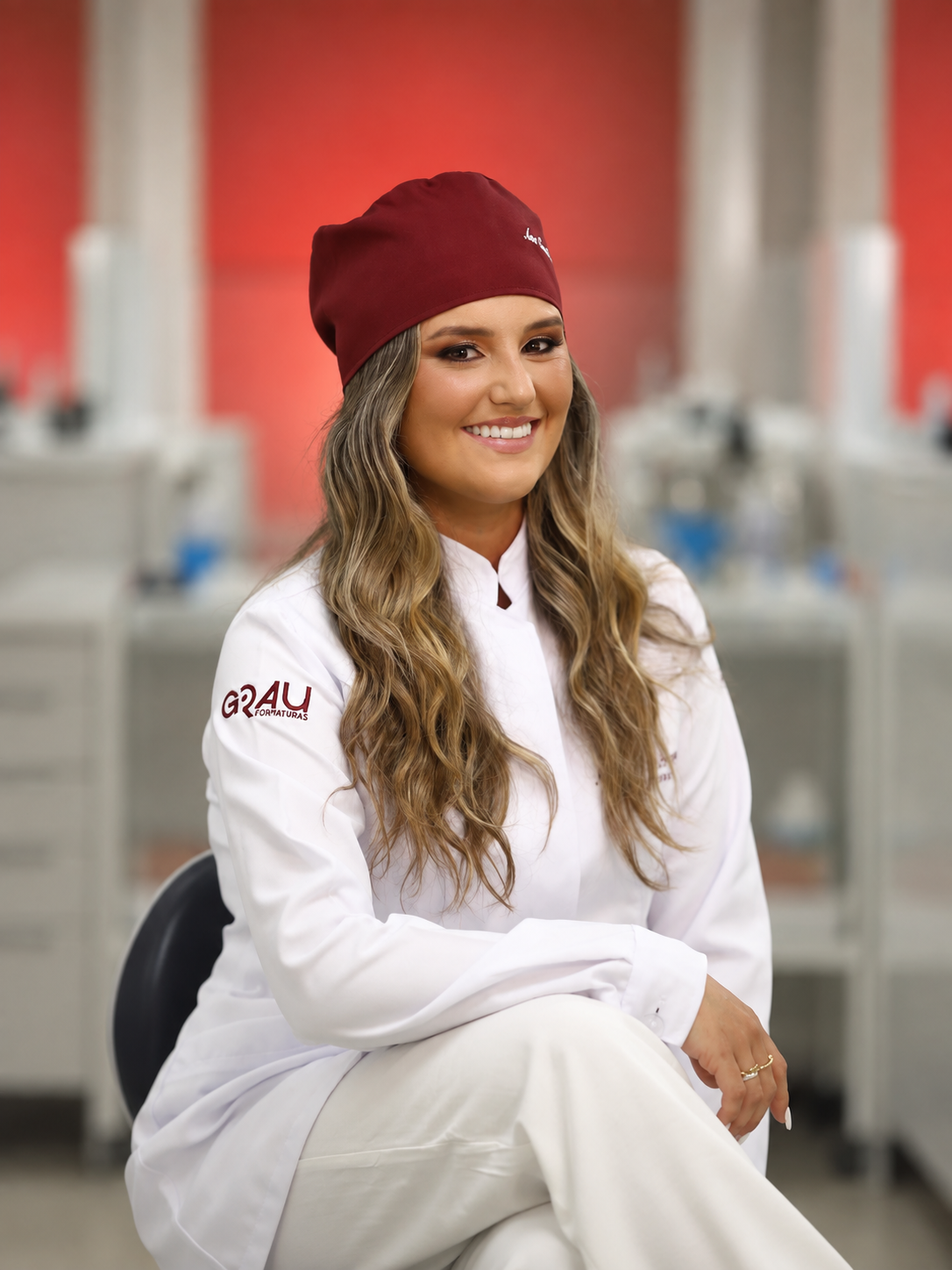Ana Carolina Ferreira, Cirurgiã-Dentista, sorrindo em ambiente de atendimento odontológico em Pelotas